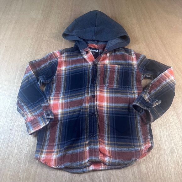Hawk Boys Hooded Flannel Shirt Size 7 Plaid Button Front Long Sleeve Tony Hawk - Picture 1 of 5